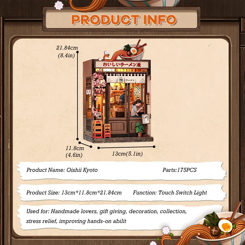 Book Nook Kit DIY Oishii Kyoto 175Pc + Eclairage LED