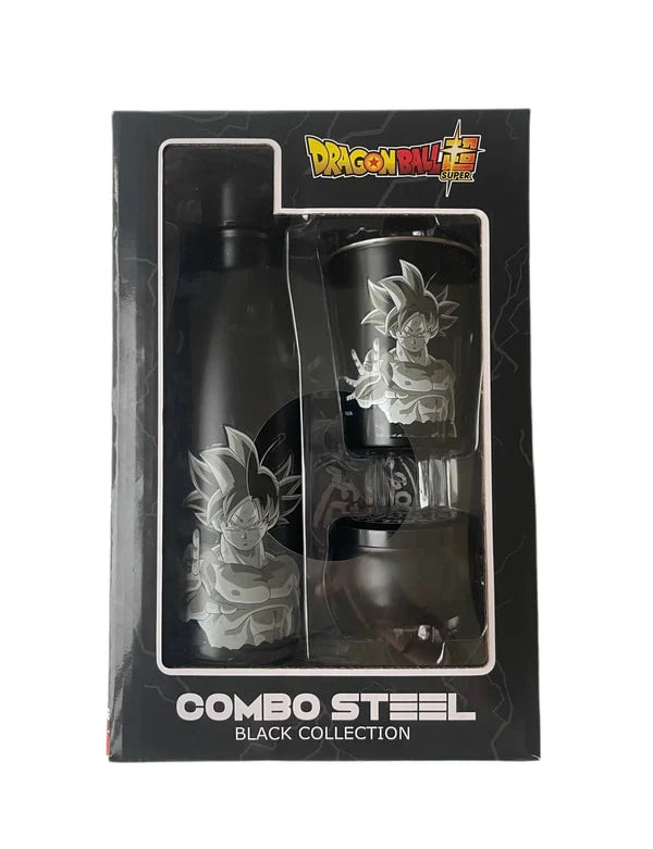 Coffret cadeau Goku ultra Instinct : Bouteille d'eau en métal Isotherme 500ml, verre et plateau